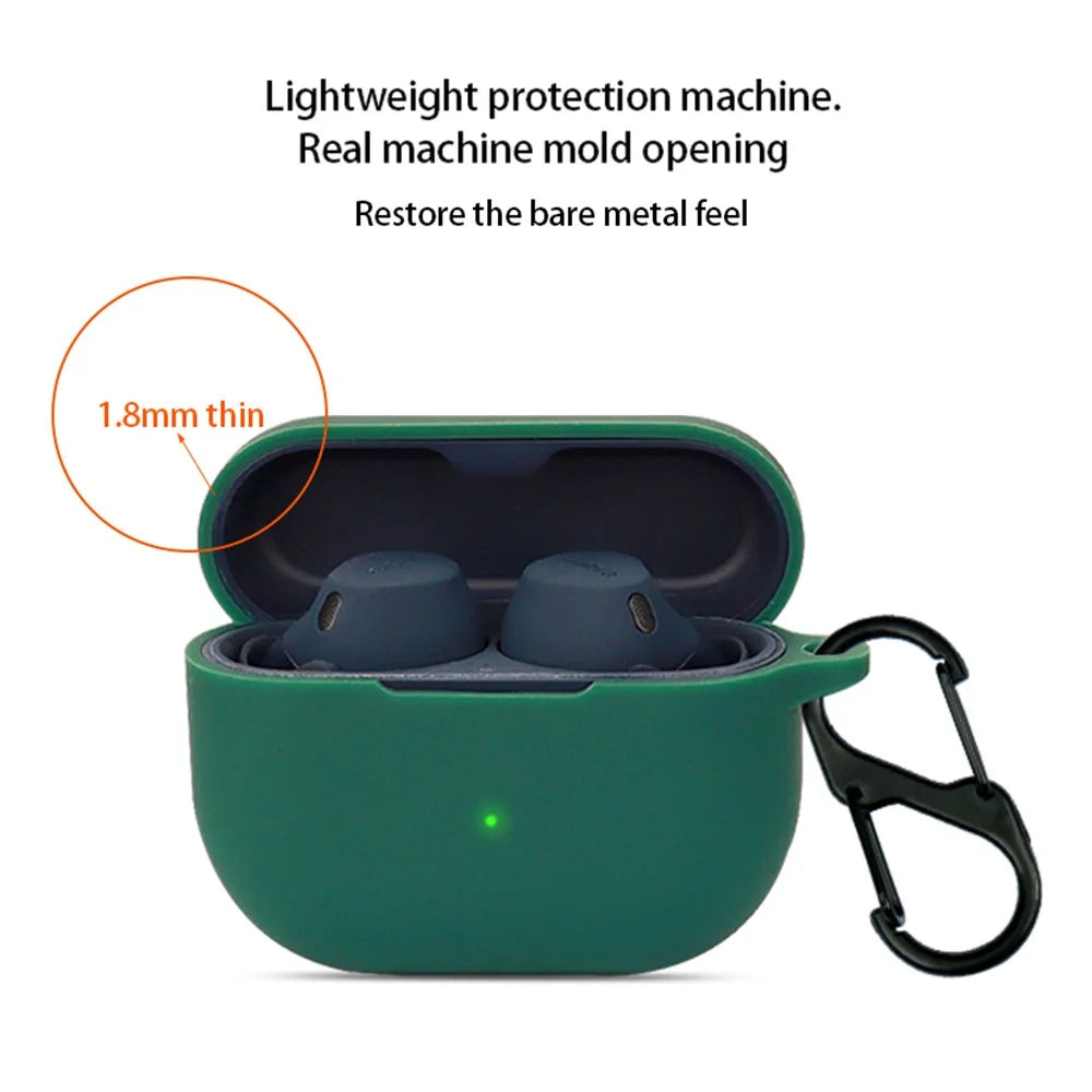 For Jabra Elite 10 2023 Silicone Case Bluetooth-compatible Earphone Sleeve Headphone Charging Bin Cover with Buckle - Blackish Green - 3
