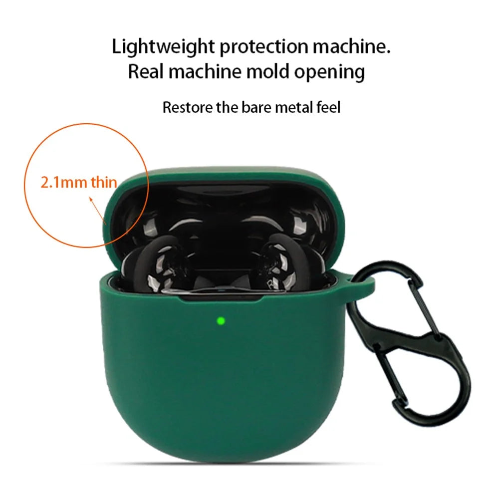 For Bose QuietComfort Ultra Silicone Case Full Protective Earphone Cover with Carabiner - Blackish Green - 3