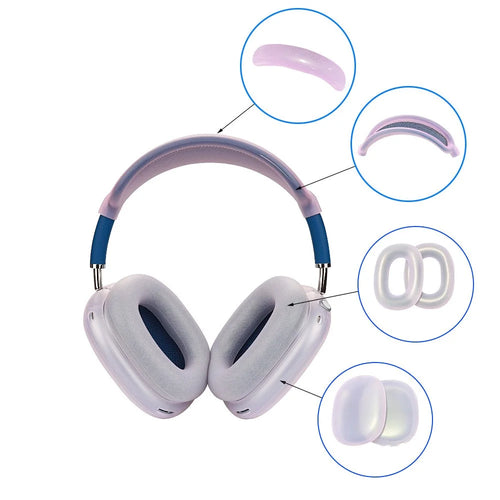 For AirPods Max with USB-C / Max Headphone Silicone Earmuff Shell Earpad Cover Headband Cover Crossbeam Cover Set - Transparent Pink - 1