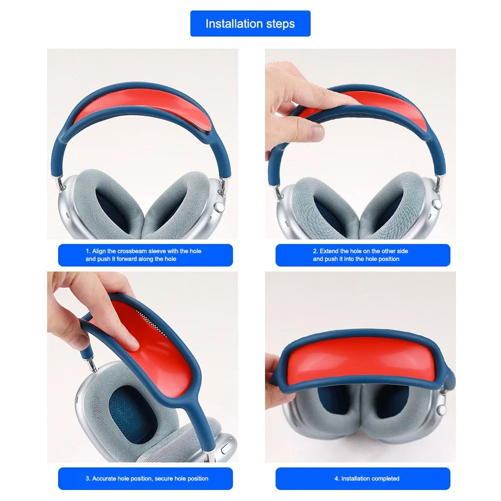 For AirPods Max with USB-C / Max Headphone Silicone Earmuff Shell Earpad Cover Headband Cover Crossbeam Cover Set - Transparent Pink - 5
