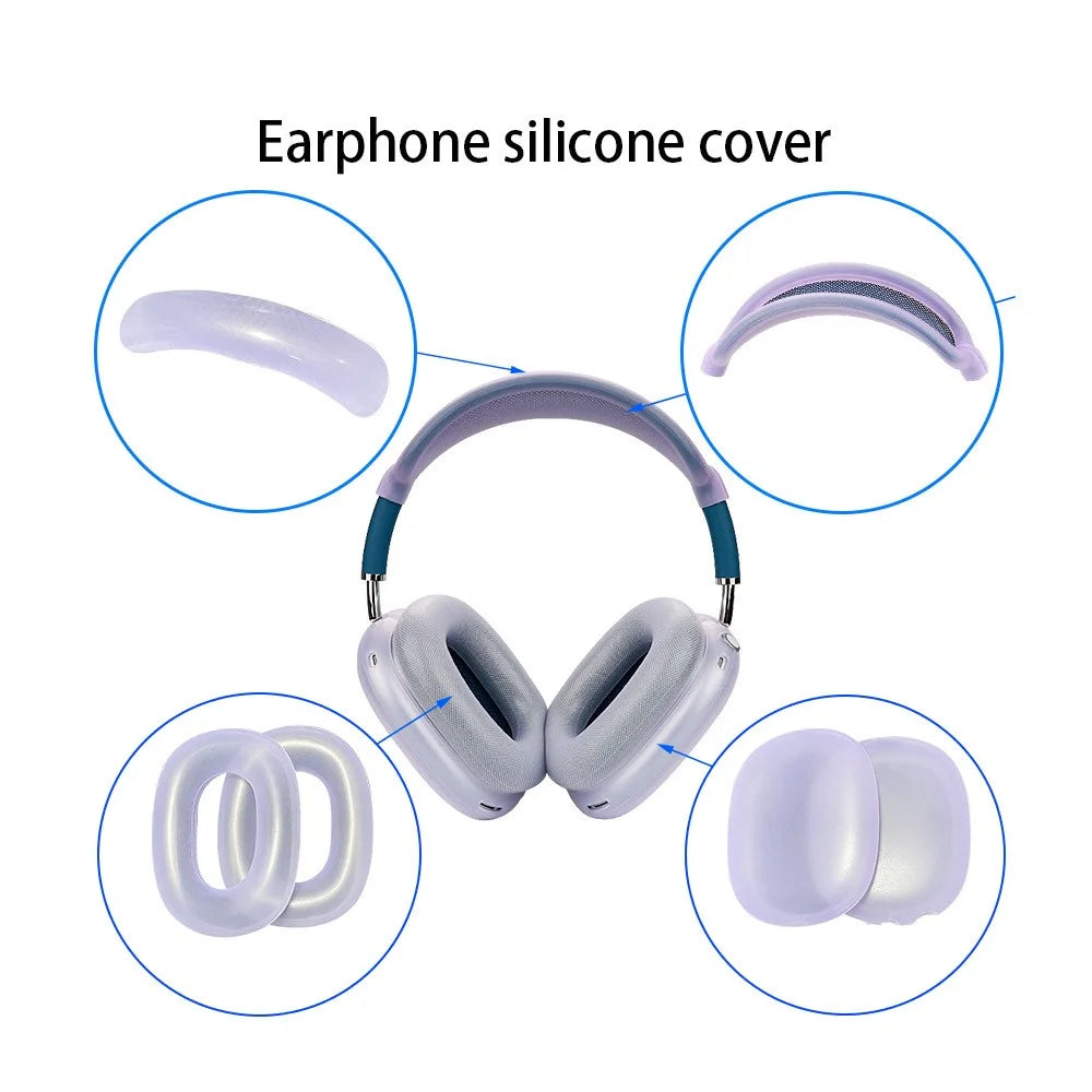 For AirPods Max with USB-C / Max Headphone Silicone Earmuff Shell Earpad Cover Headband Cover Crossbeam Cover Set - Transparent Pink - 7