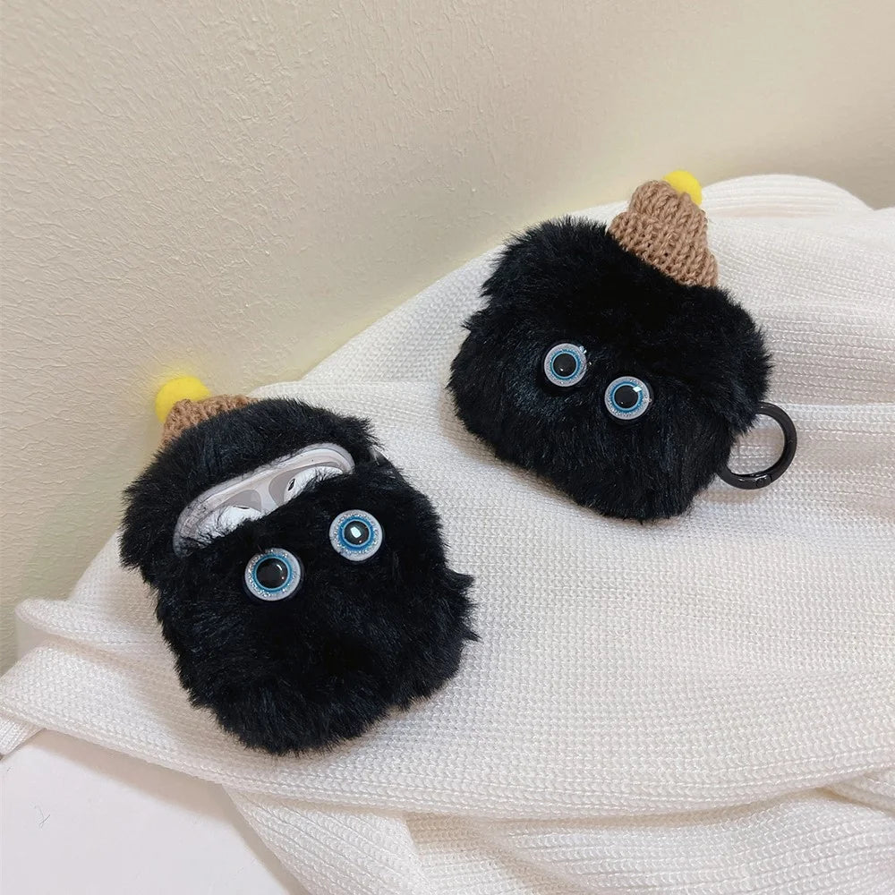 For Apple AirPods Pro Protective Case Warm Plush Little Demon Earphone Cover with Anti-Lost Buckle - with Bat Wings - 4