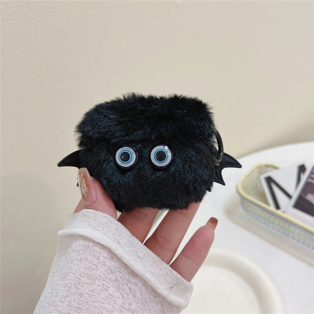 For Apple AirPods 3 Earbuds Case Winter Warm Soft Fur Furry Little Demon Cover with Buckle - with Bat Wings - 2