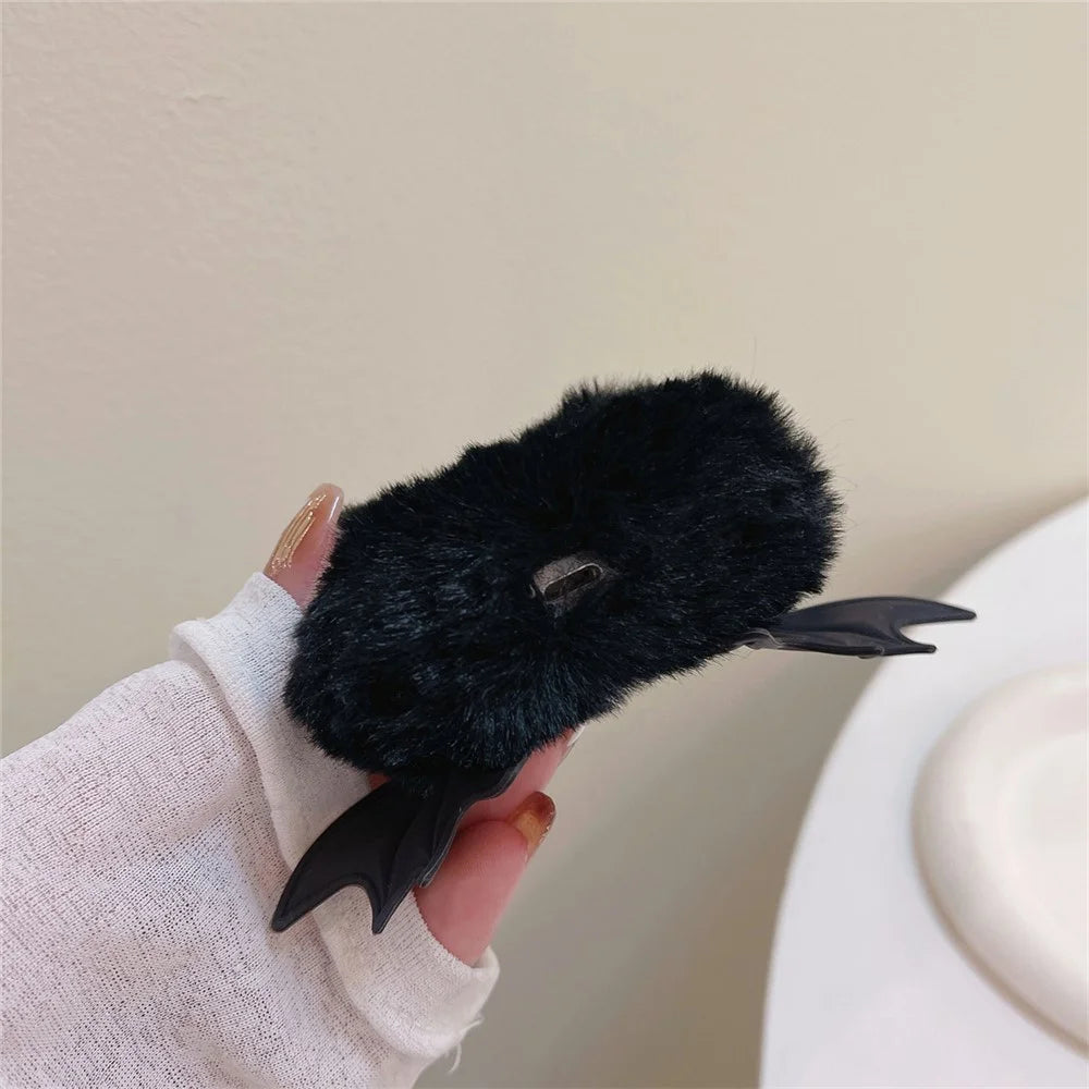 For Apple AirPods 3 Earbuds Case Winter Warm Soft Fur Furry Little Demon Cover with Buckle - with Bat Wings - 3