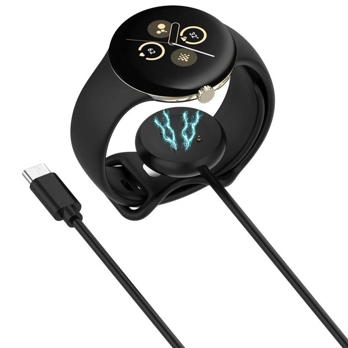 100cm Charging Dock for Google Pixel Watch 3 45mm / 41mm / Watch 2 / Fitbit Ace LTE Charger Magnetic Charging Cable - Black / Type-C Interface - 5
