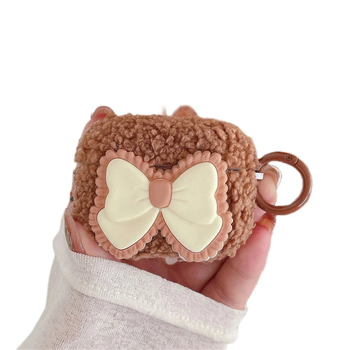 For Apple AirPods Pro 2 Plush Case Bowknot Decor Fluffy Earphone Cover with Ring Buckle - 1