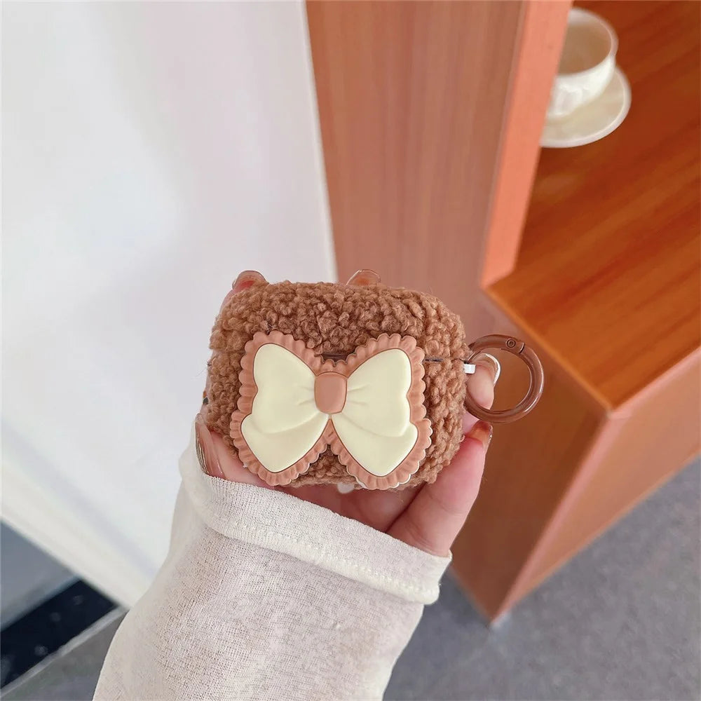 For Apple AirPods Pro 2 Plush Case Bowknot Decor Fluffy Earphone Cover with Ring Buckle - 2