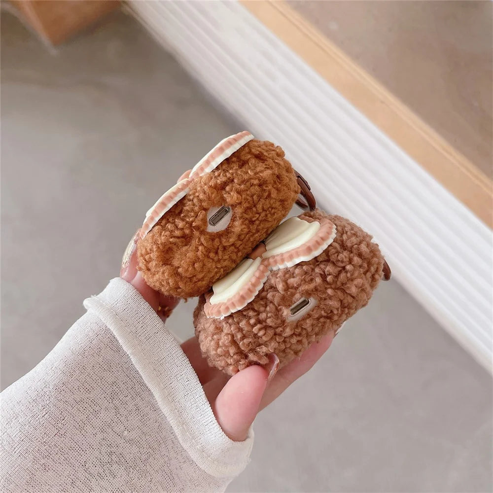 For Apple AirPods Pro 2 Plush Case Bowknot Decor Fluffy Earphone Cover with Ring Buckle - 3