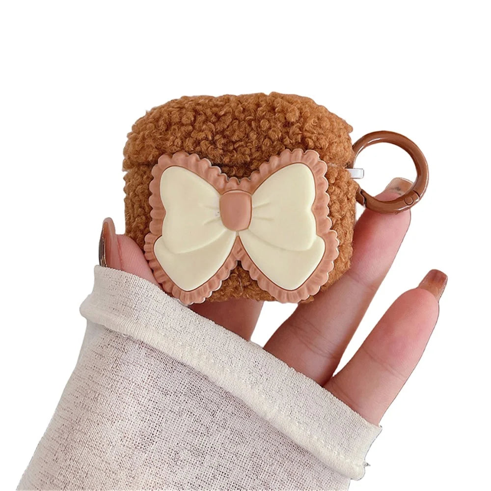 For Apple AirPods 3 Fluffy Earphone Case Bowknot Decor Earbud Anti-drop Cover with Ring Buckle - 1