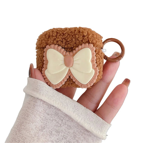 For Apple AirPods 3 Fluffy Earphone Case Bowknot Decor Earbud Anti-drop Cover with Ring Buckle - 1