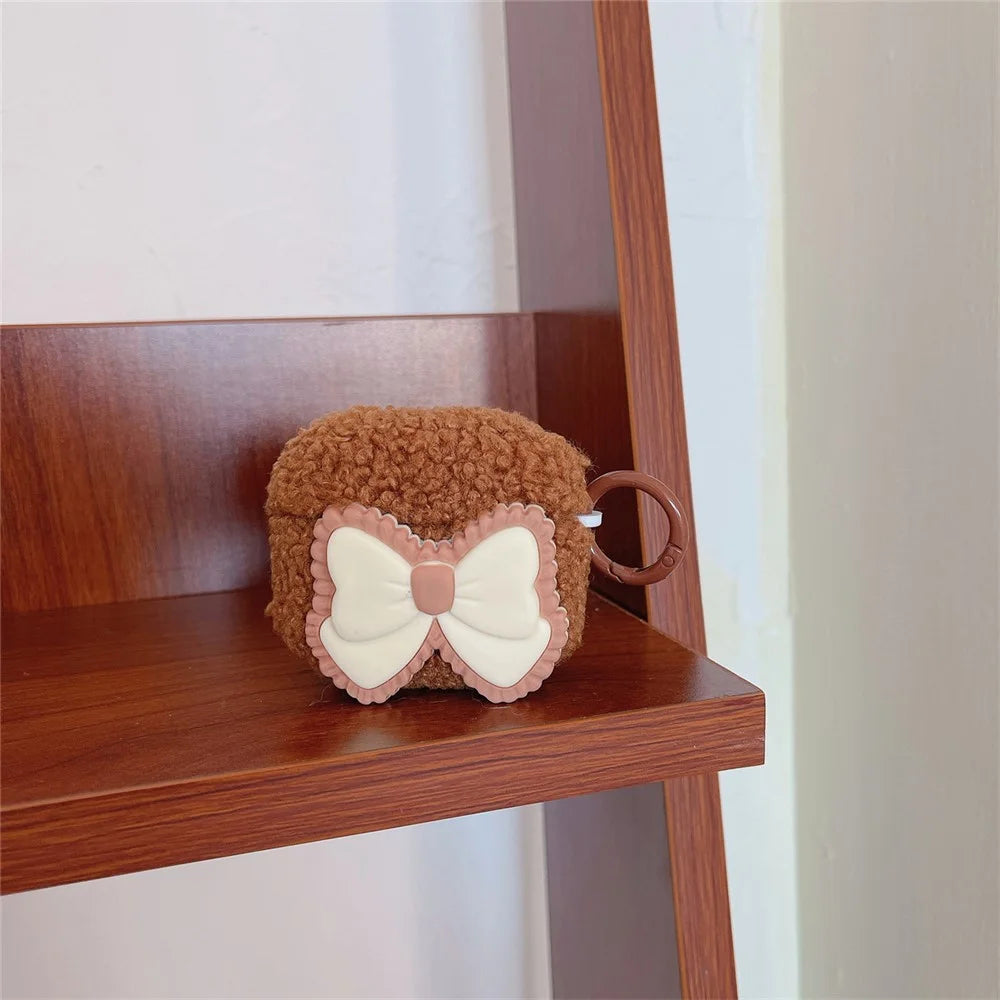 For Apple AirPods 3 Fluffy Earphone Case Bowknot Decor Earbud Anti-drop Cover with Ring Buckle - 2