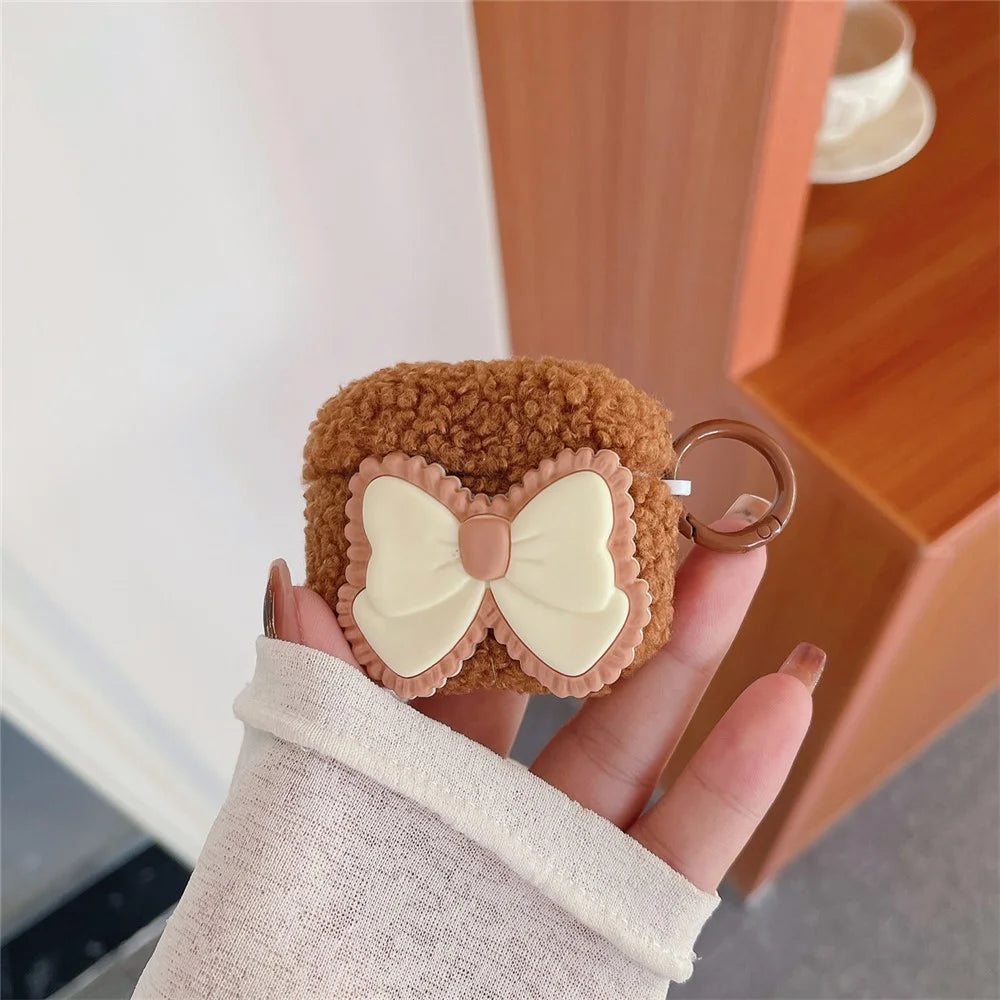 For Apple AirPods 3 Fluffy Earphone Case Bowknot Decor Earbud Anti-drop Cover with Ring Buckle - 3