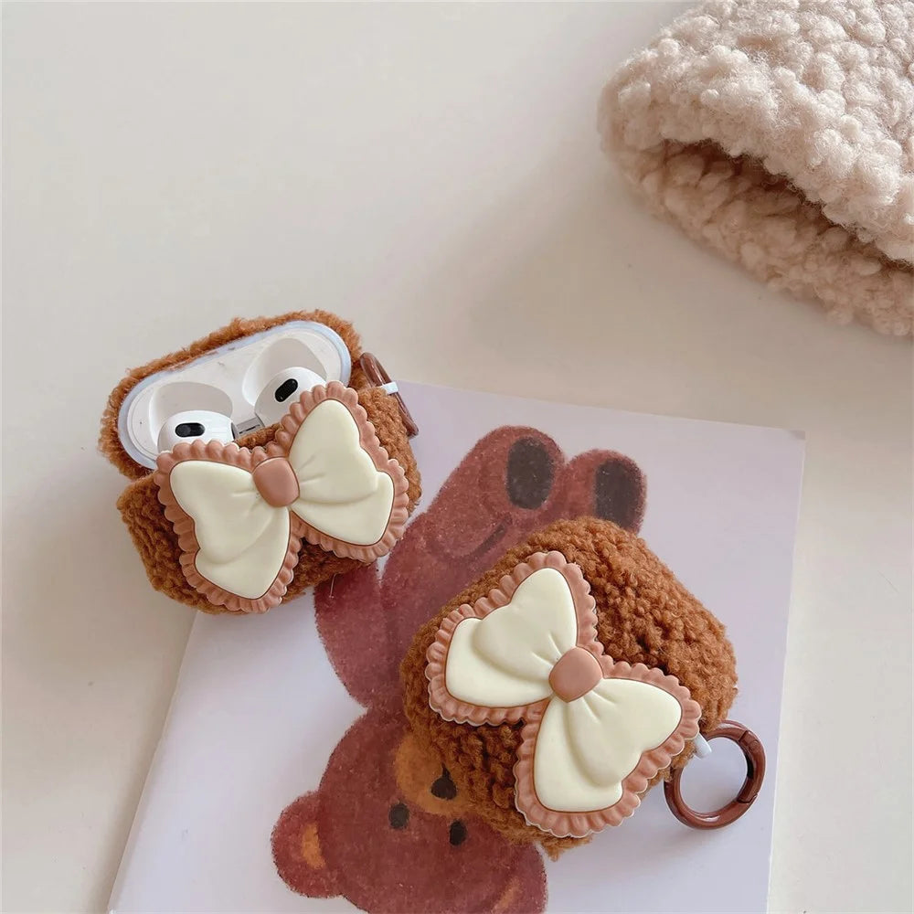 For Apple AirPods 3 Fluffy Earphone Case Bowknot Decor Earbud Anti-drop Cover with Ring Buckle - 4
