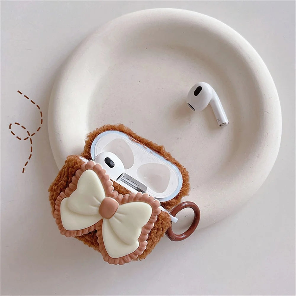 For Apple AirPods 3 Fluffy Earphone Case Bowknot Decor Earbud Anti-drop Cover with Ring Buckle - 7