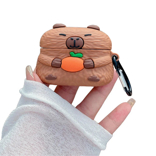 For Apple AirPods Pro / Pro 2 Earphone Case Cartoon Capybara TPU Earbud Cover with Hanging Buckle - 1