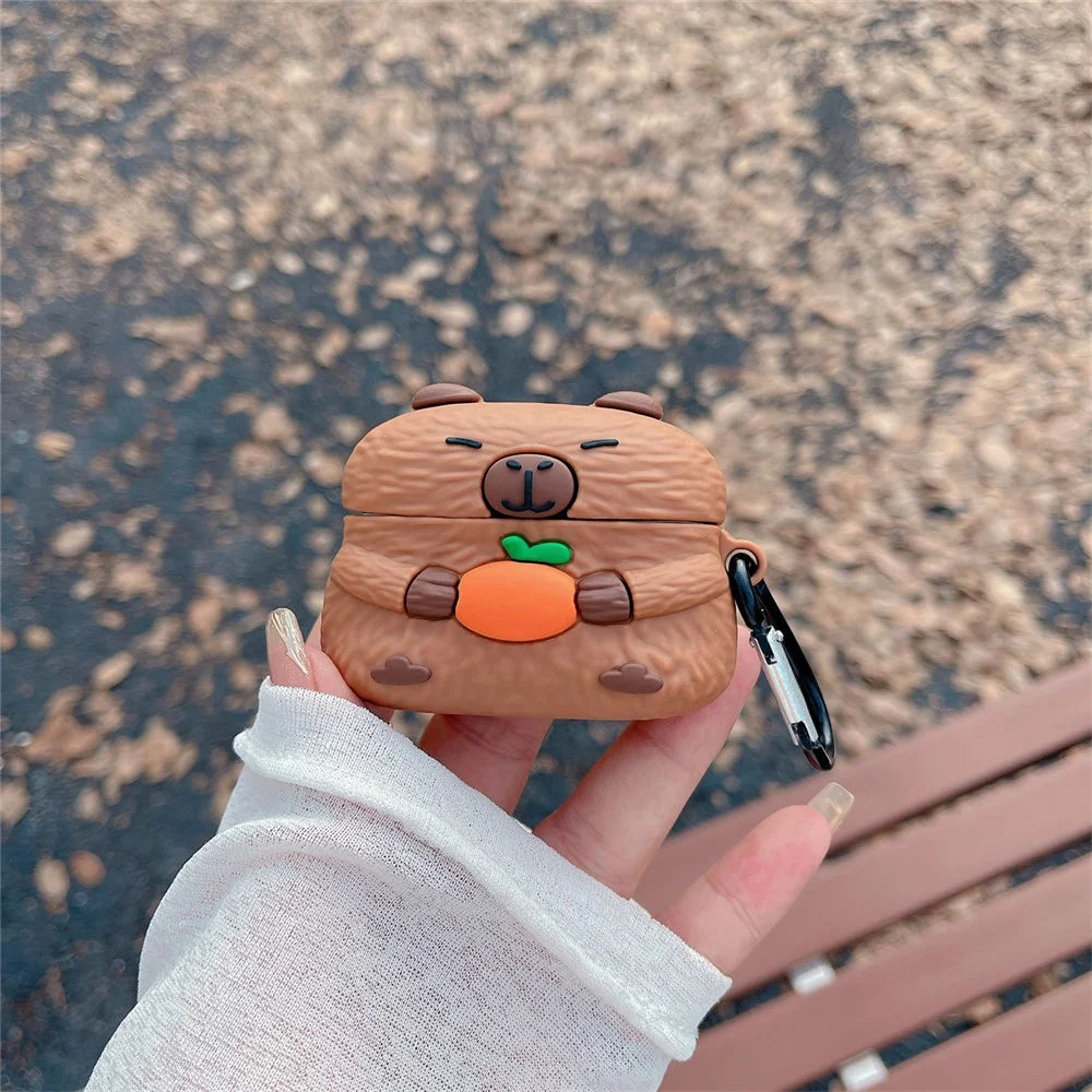 For Apple AirPods Pro / Pro 2 Earphone Case Cartoon Capybara TPU Earbud Cover with Hanging Buckle - 2