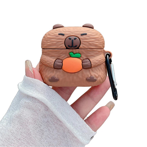 For Apple AirPods 3 Case Cartoon Capybara Earphone TPU Cover with Hanging Buckle - 1