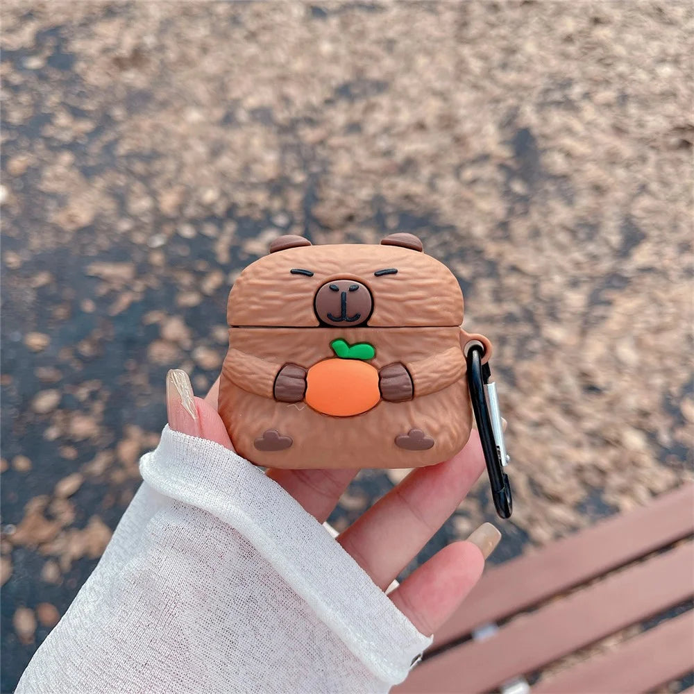 For Apple AirPods 3 Case Cartoon Capybara Earphone TPU Cover with Hanging Buckle - 2