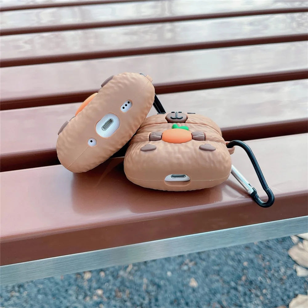 For Apple AirPods 3 Case Cartoon Capybara Earphone TPU Cover with Hanging Buckle - 3