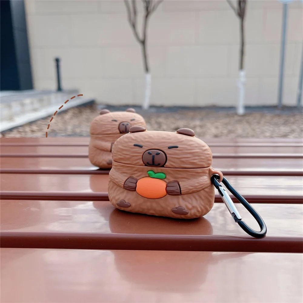 For Apple AirPods 3 Case Cartoon Capybara Earphone TPU Cover with Hanging Buckle - 5