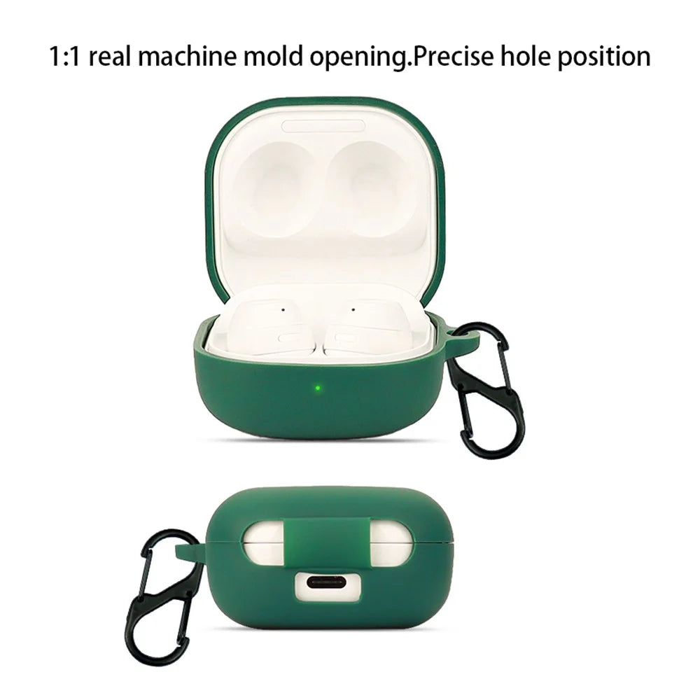 For Samsung Galaxy Buds FE Bluetooth-compatible Earphone Cover Anti-Scratch Sleeve Charging Bin Silicone Case with Buckle - Blackish Green - 2