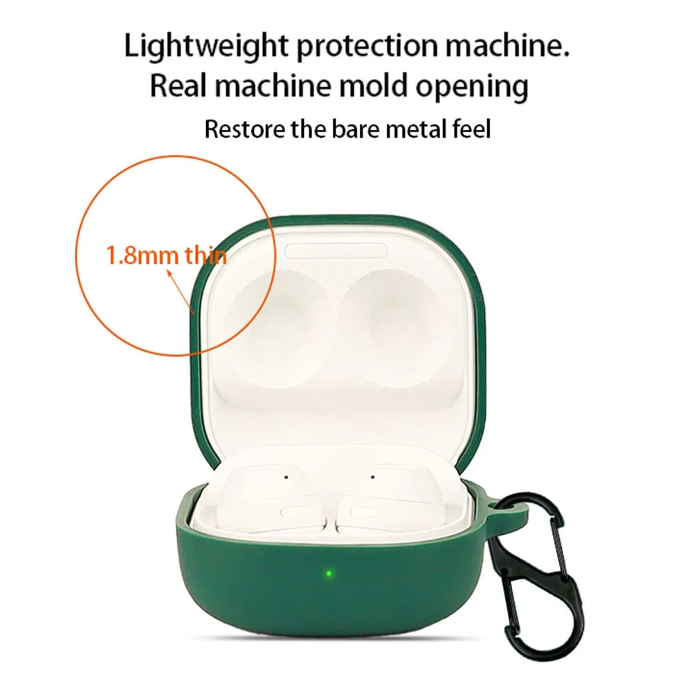 For Samsung Galaxy Buds FE Bluetooth-compatible Earphone Cover Anti-Scratch Sleeve Charging Bin Silicone Case with Buckle - Blackish Green - 3