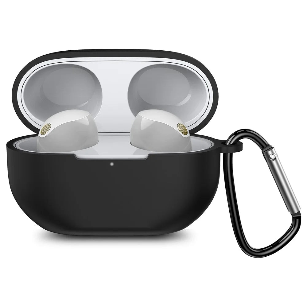 For Sony WF-1000XM5 Silicone Case Earphone Cover Bluetooth-compatible Headset Sleeve with Buckle - Black - 1