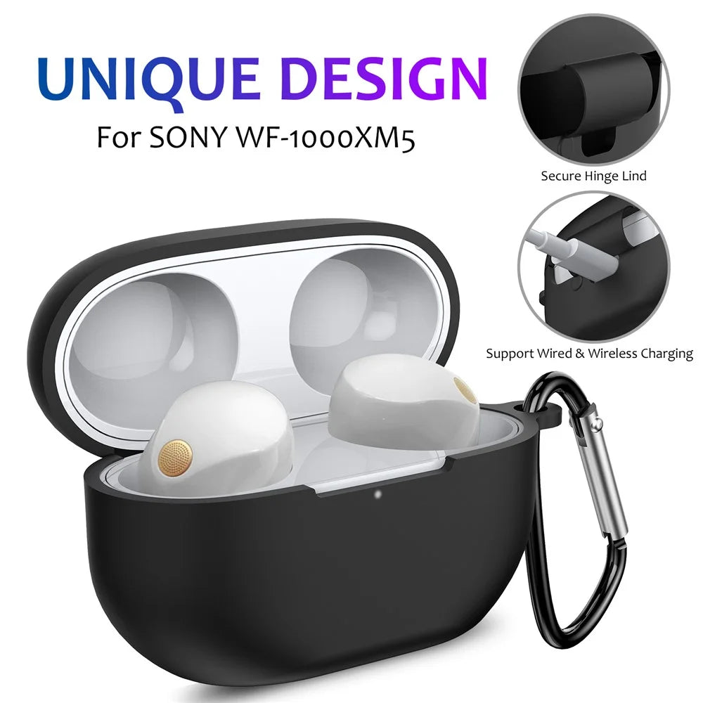 For Sony WF-1000XM5 Silicone Case Earphone Cover Bluetooth-compatible Headset Sleeve with Buckle - Black - 2