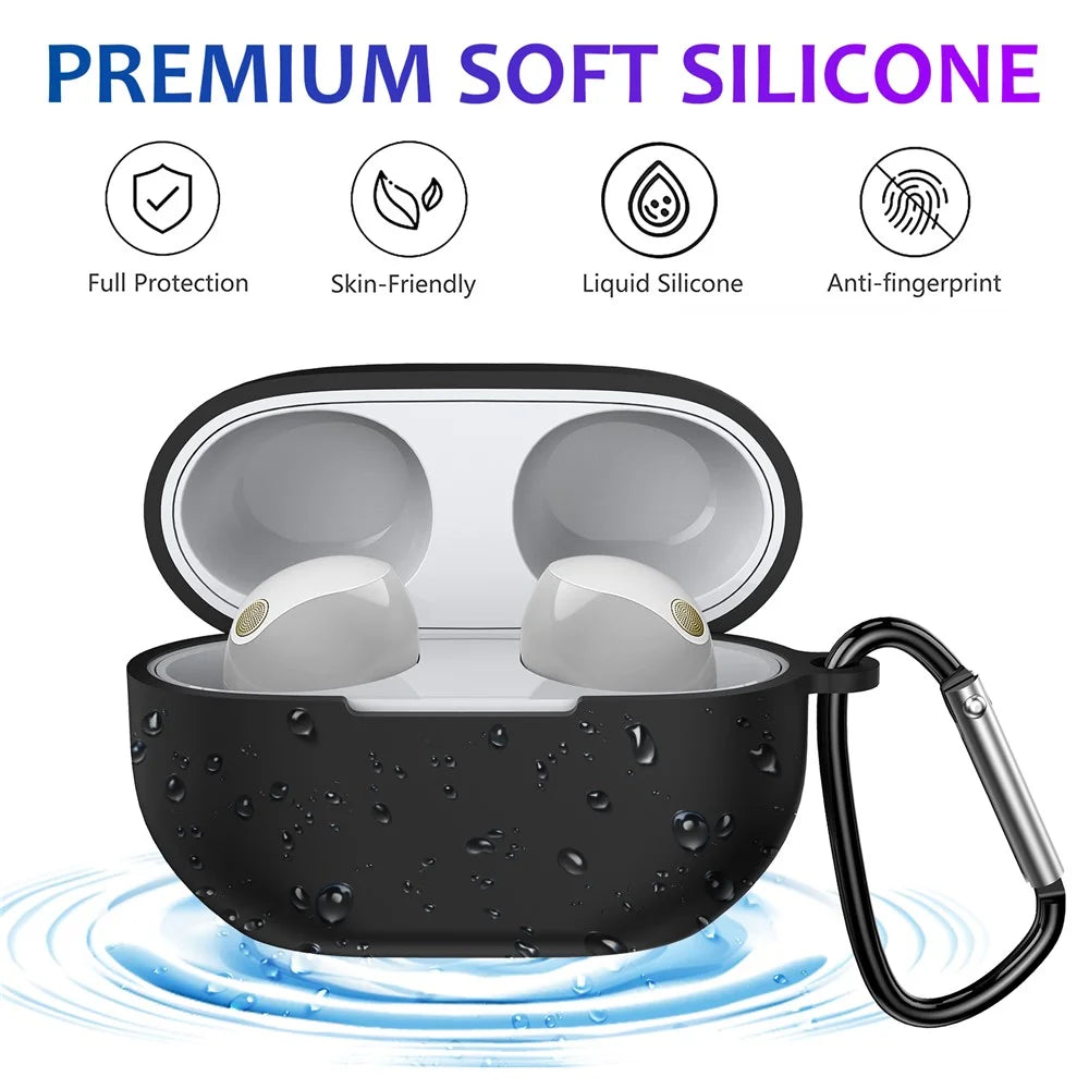For Sony WF-1000XM5 Silicone Case Earphone Cover Bluetooth-compatible Headset Sleeve with Buckle - Black - 3