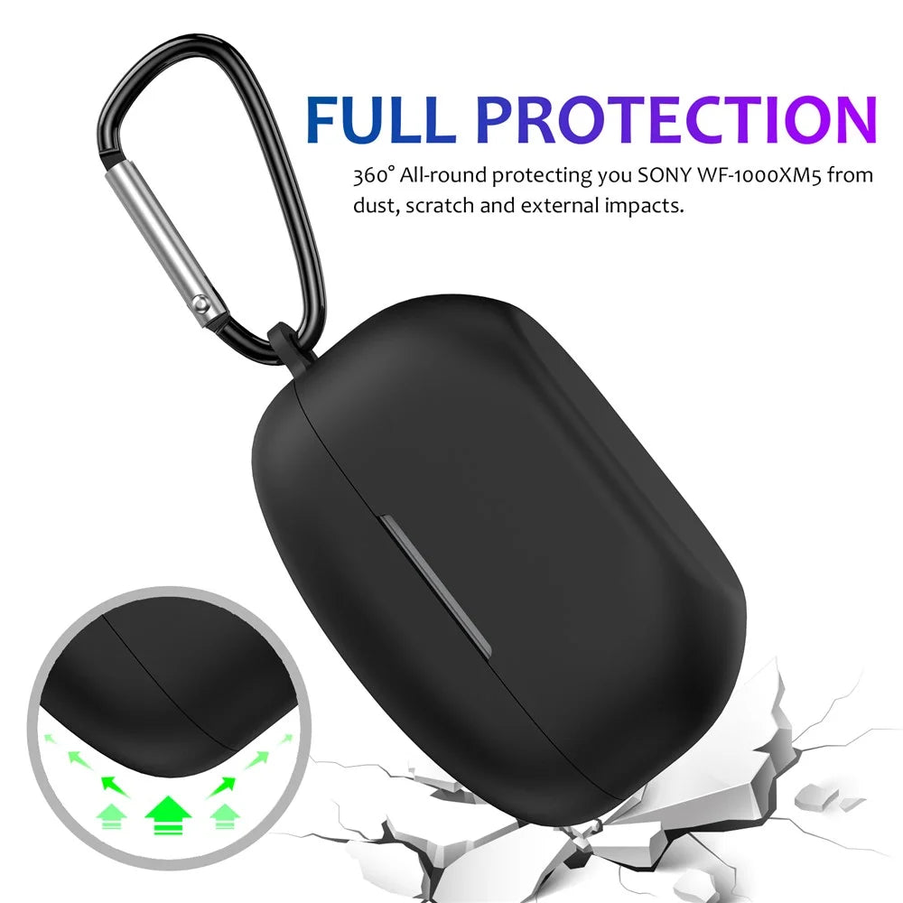 For Sony WF-1000XM5 Silicone Case Earphone Cover Bluetooth-compatible Headset Sleeve with Buckle - Black - 4
