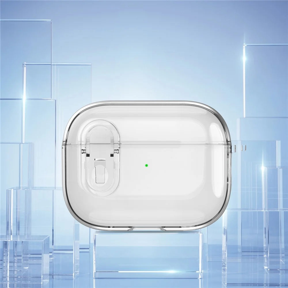 For Apple AirPods Pro Bluetooth-compatible Earphone Case PC + TPU Crystal Clear Cover with Hanging Buckle - Transparent - 2