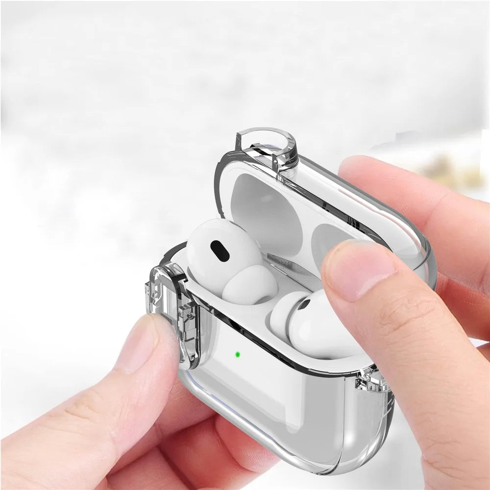 For Apple AirPods Pro Bluetooth-compatible Earphone Case PC + TPU Crystal Clear Cover with Hanging Buckle - Transparent - 3
