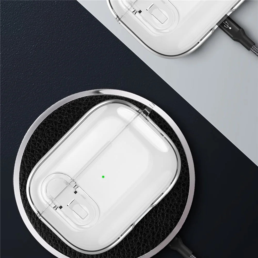 For Apple AirPods Pro Bluetooth-compatible Earphone Case PC + TPU Crystal Clear Cover with Hanging Buckle - Transparent - 6