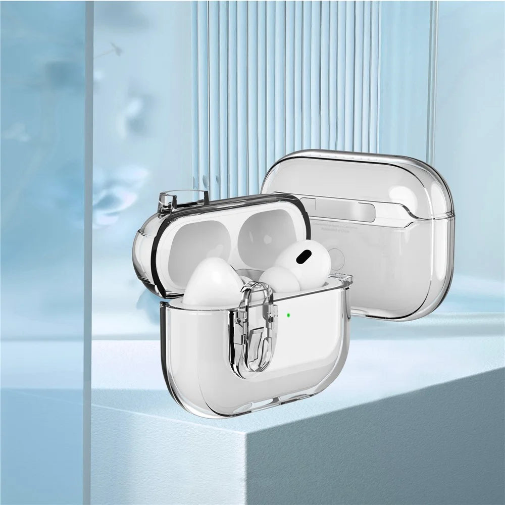 For Apple AirPods Pro Bluetooth-compatible Earphone Case PC + TPU Crystal Clear Cover with Hanging Buckle - Transparent - 7