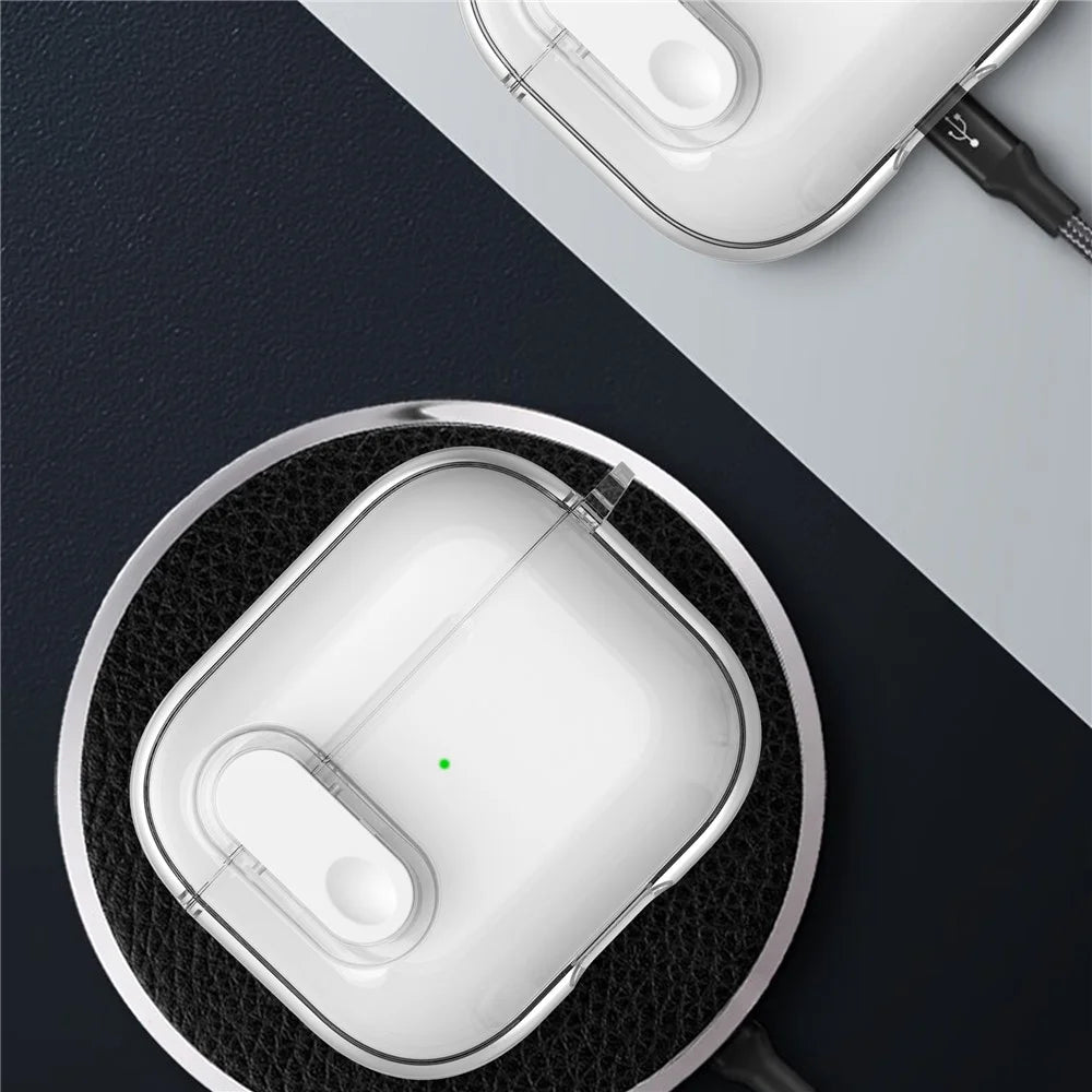 For Apple AirPods 3 Earphone Case PC + TPU Anti-drop Clear Earbud Cover with Hanging Buckle - Transparent - 6