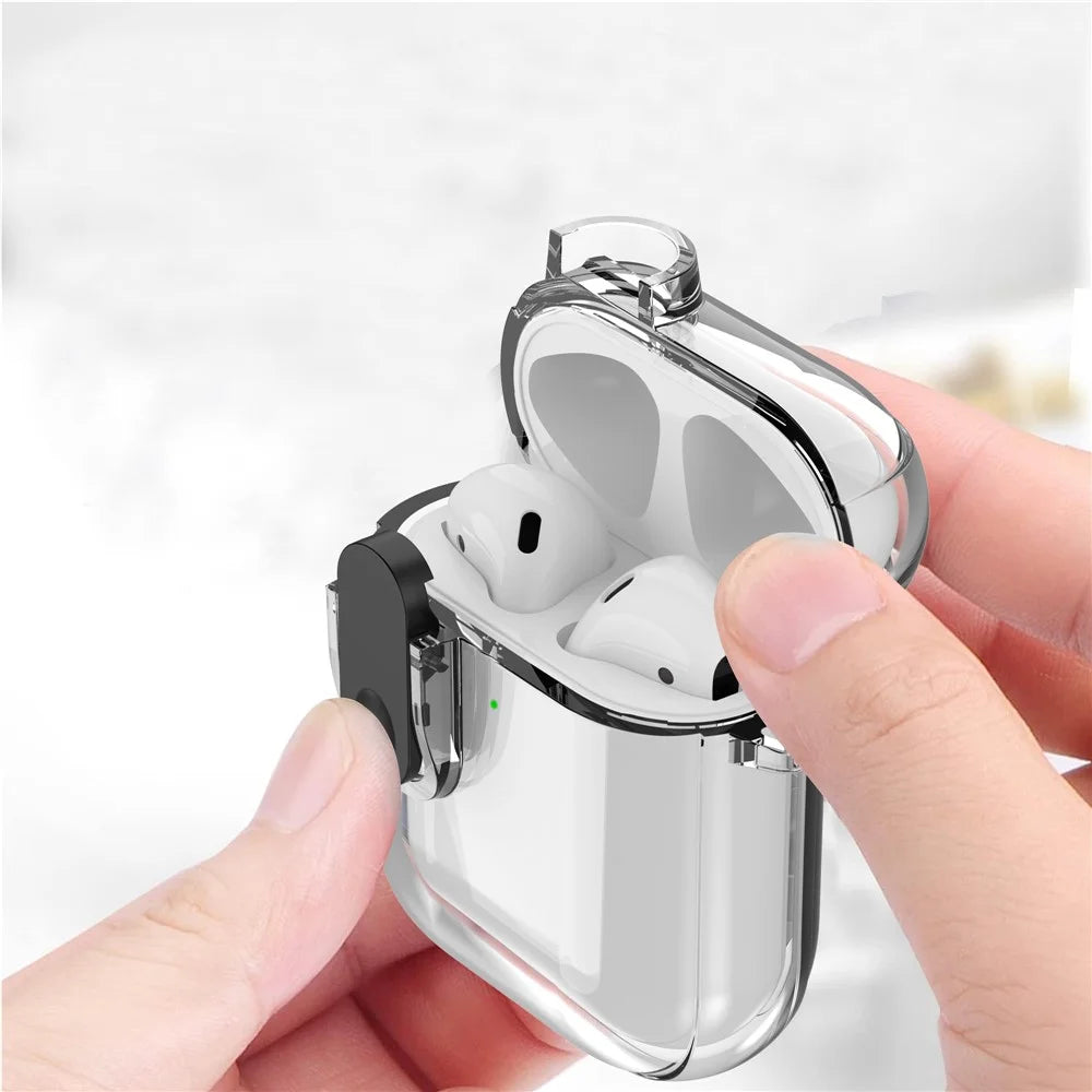 For Apple AirPods with Charging Case (2016) / (2019) / AirPods with Wireless Charging Case (2019) Case Clear Earphone Cover - Transparent+Black Lock - 3