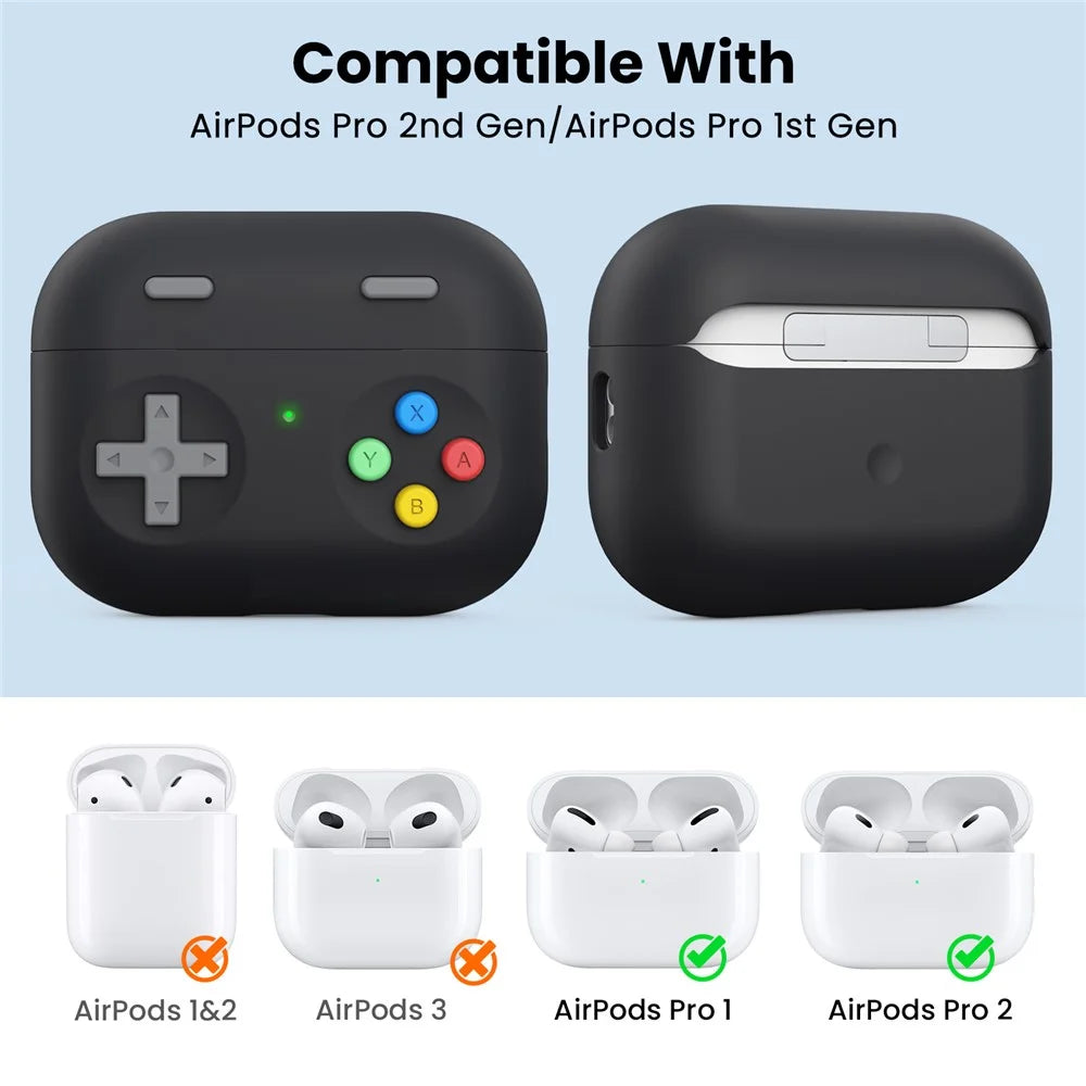 AHASTYLE PT-DD04 For Apple AirPods Pro 2 Game Console Design Split Silicone Protective Cover Earphone Case - Black - 2