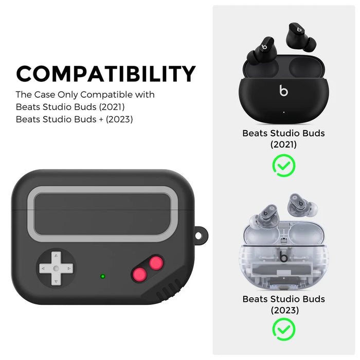 AHASTYLE PT-JY13 For Beats Studio Buds 2021 / Buds+ 2023 Charging Case Cover Game Controller Style 2-Piece Protective Silicone Case - Black - 2