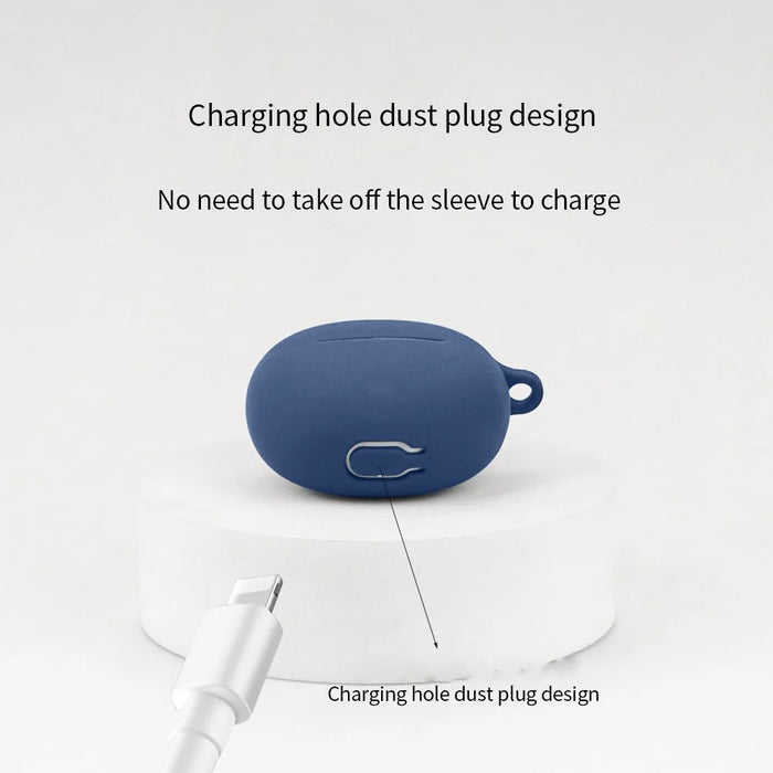For vivo TWS Air2 Earphone Cover Bluetooth-compatible Headset Sleeve Charging Bin Silicone Case with Buckle - Dark Blue - 3