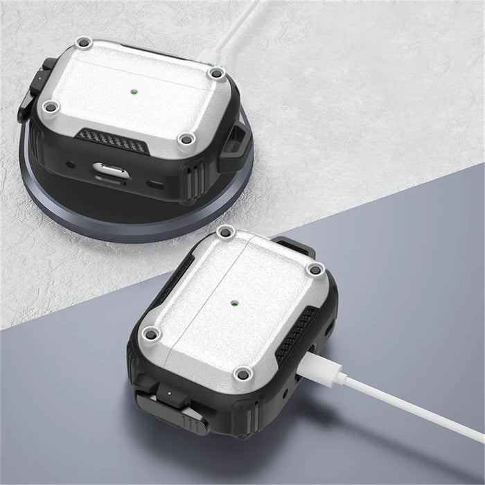 Earphone Case for AirPods Pro 2 PC+TPU Bluetooth-compatible Earbud Cover with Hanging Buckle - White - 4