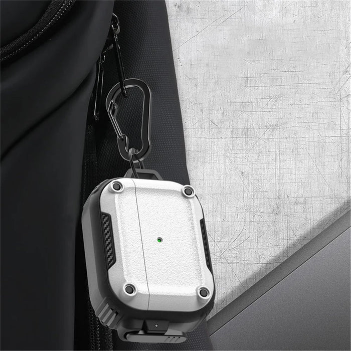 Earphone Case for AirPods Pro 2 PC+TPU Bluetooth-compatible Earbud Cover with Hanging Buckle - White - 6