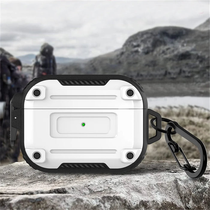 For AirPods Pro 2 Anti-drop PC+TPU Case Bluetooth-compatible Earbud Cover with Hanging Buckle - White - 2