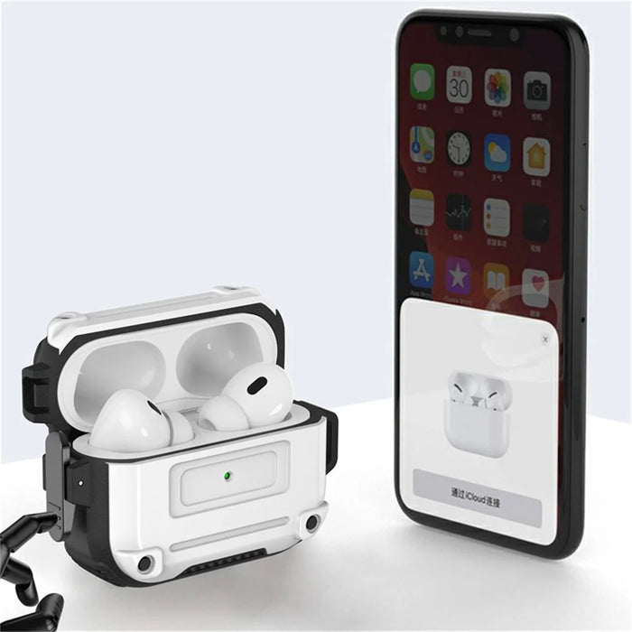 For AirPods Pro 2 Anti-drop PC+TPU Case Bluetooth-compatible Earbud Cover with Hanging Buckle - White - 3