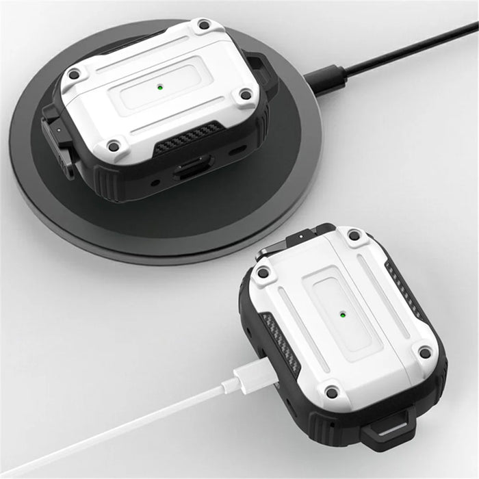 For AirPods Pro 2 Anti-drop PC+TPU Case Bluetooth-compatible Earbud Cover with Hanging Buckle - White - 4