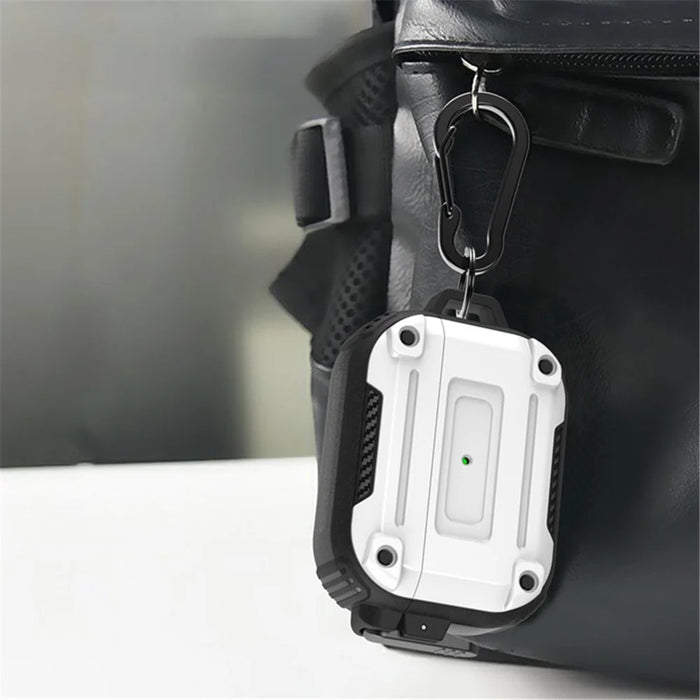 For AirPods Pro 2 Anti-drop PC+TPU Case Bluetooth-compatible Earbud Cover with Hanging Buckle - White - 6