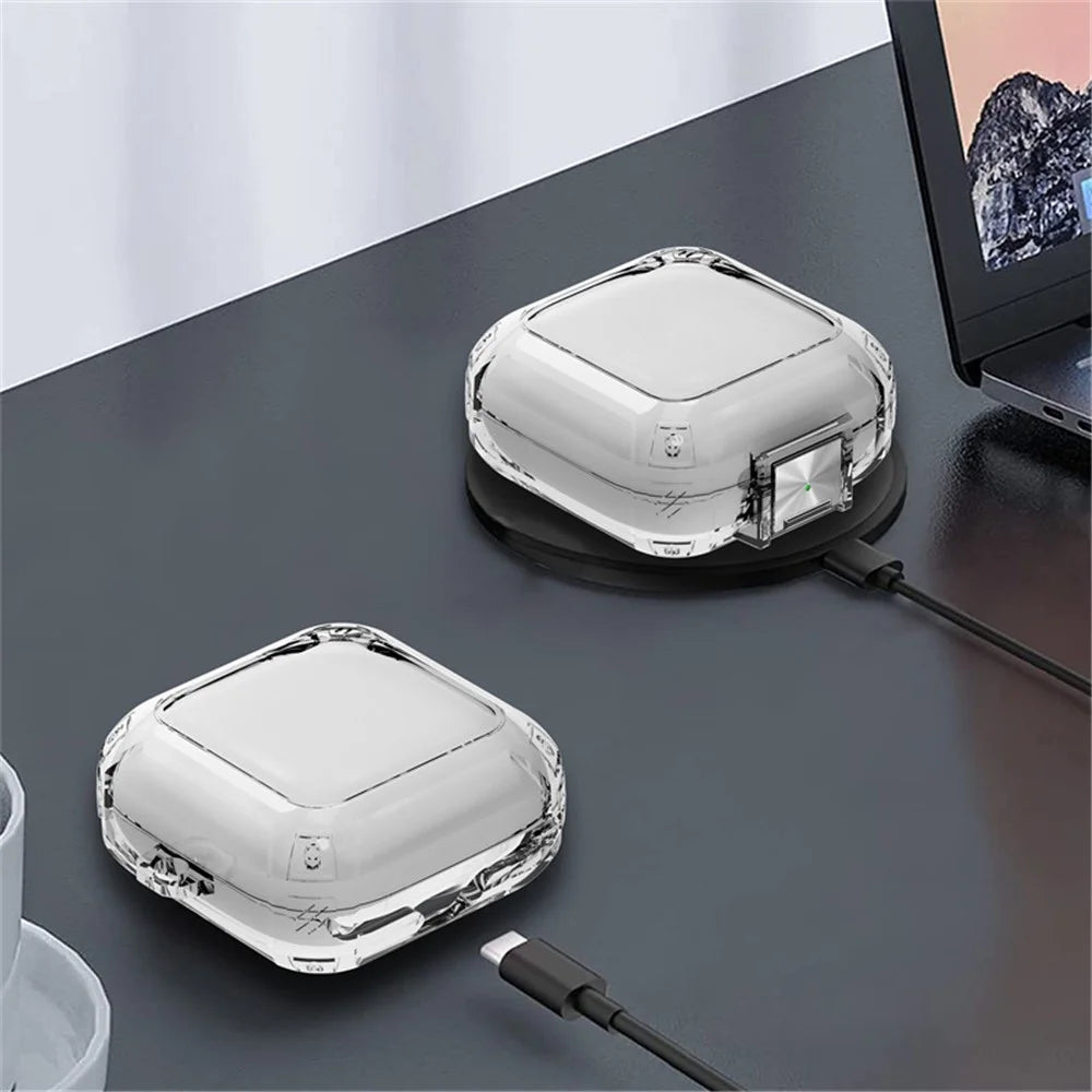 For Beats Fit Pro Clear TPU Case TWS Earphone Protector Cover with Metal Lock and Carrying Buckle - Transparent - 3