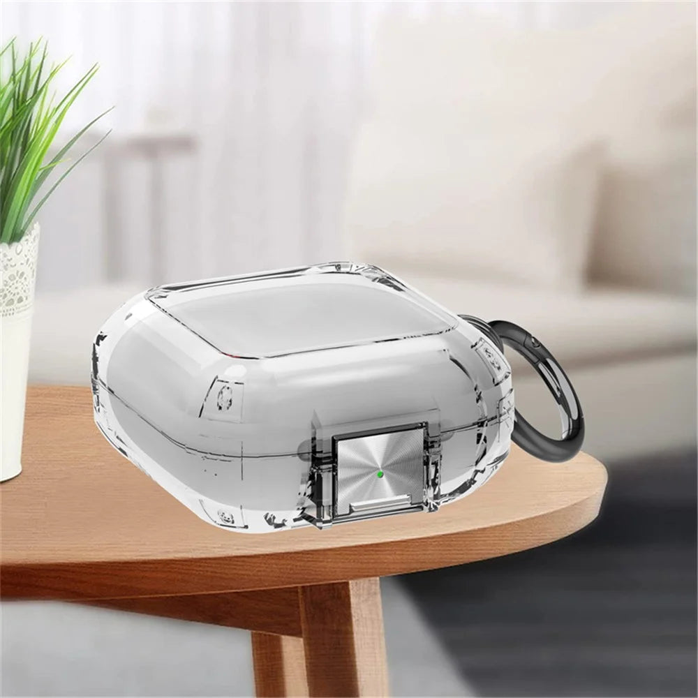 For Beats Fit Pro Clear TPU Case TWS Earphone Protector Cover with Metal Lock and Carrying Buckle - Transparent - 4