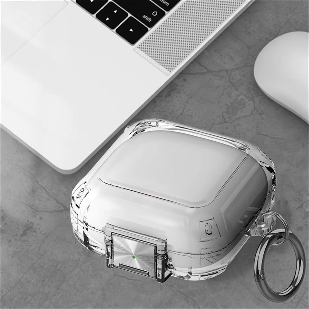 For Beats Fit Pro Clear TPU Case TWS Earphone Protector Cover with Metal Lock and Carrying Buckle - Transparent - 6