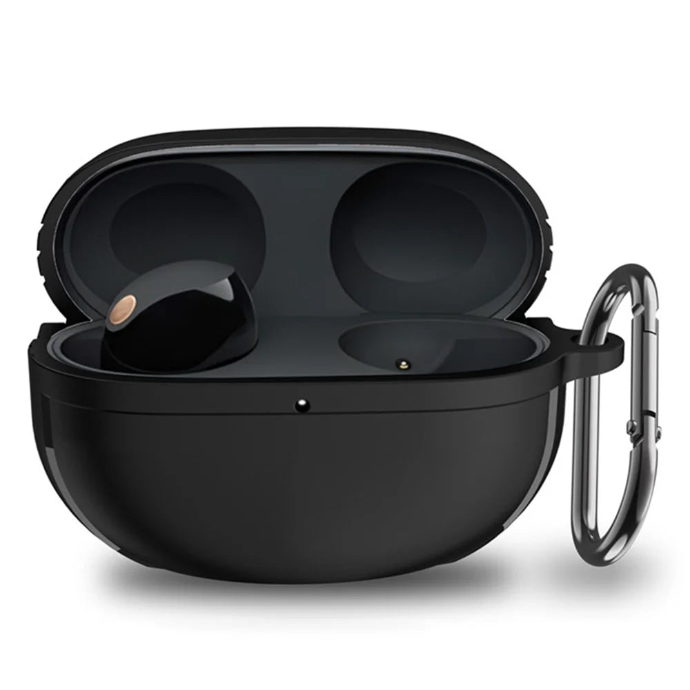 For Sony WF-1000XM5 Bluetooth-compatible Earphone TPU Cover Protective Case with Hanging Buckle - Black - 1