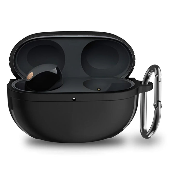 For Sony WF-1000XM5 Bluetooth-compatible Earphone TPU Cover Protective Case with Hanging Buckle - Black - 1